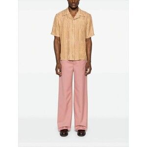 SÉFR Camp Collar Short-Sleeved Shirt with Textured Vertical Stripes